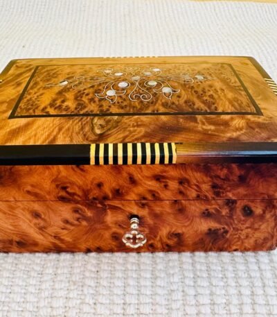 Handmade Moroccan thuya wood jewelry box with mother of pearl inlay