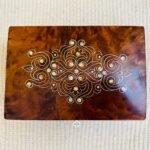 Vintage Moroccan thuya wood jewelry box with abalone marquetry