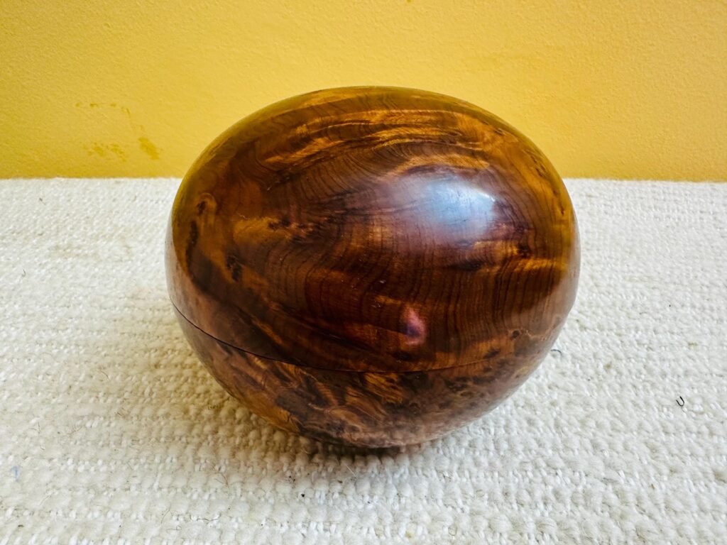 Artisan cedar wood jewelry box sphere shape