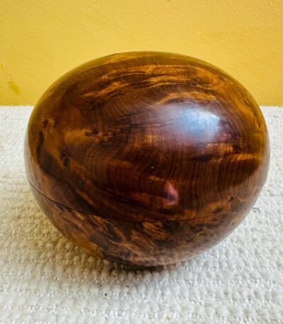 Artisan cedar wood jewelry box sphere shape