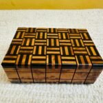 Handmade Moroccan cedar burl wood puzzle box with hidden compartment