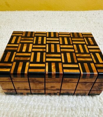 Handmade Moroccan cedar burl wood puzzle box with hidden compartment