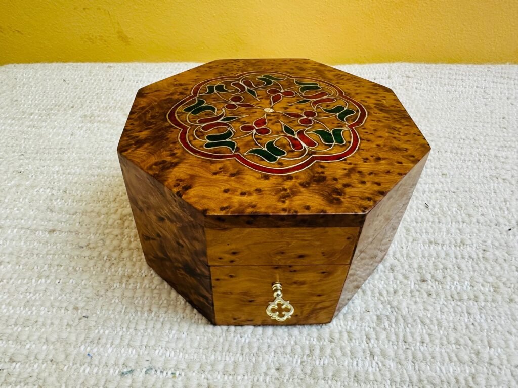 Handmade Moroccan cedar wood octagonal jewelry box