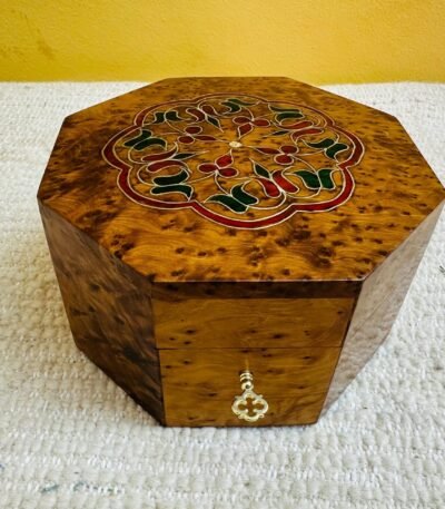 Handmade Moroccan cedar wood octagonal jewelry box
