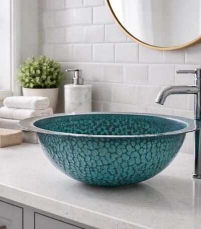 Turquoise Moroccan brass vessel sink handmade luxury basin