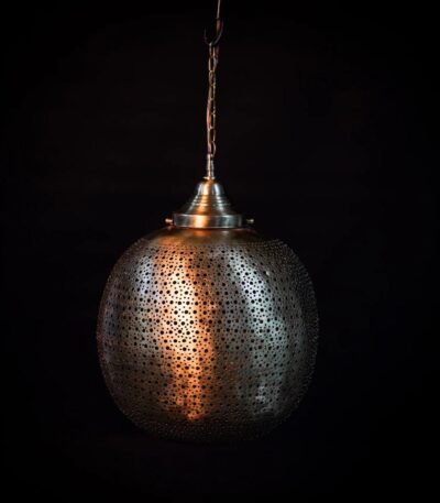 Handmade Moroccan copper pendant lamp warm ambient light