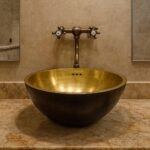 Handmade Moroccan brass vessel sink gold interior black exterior